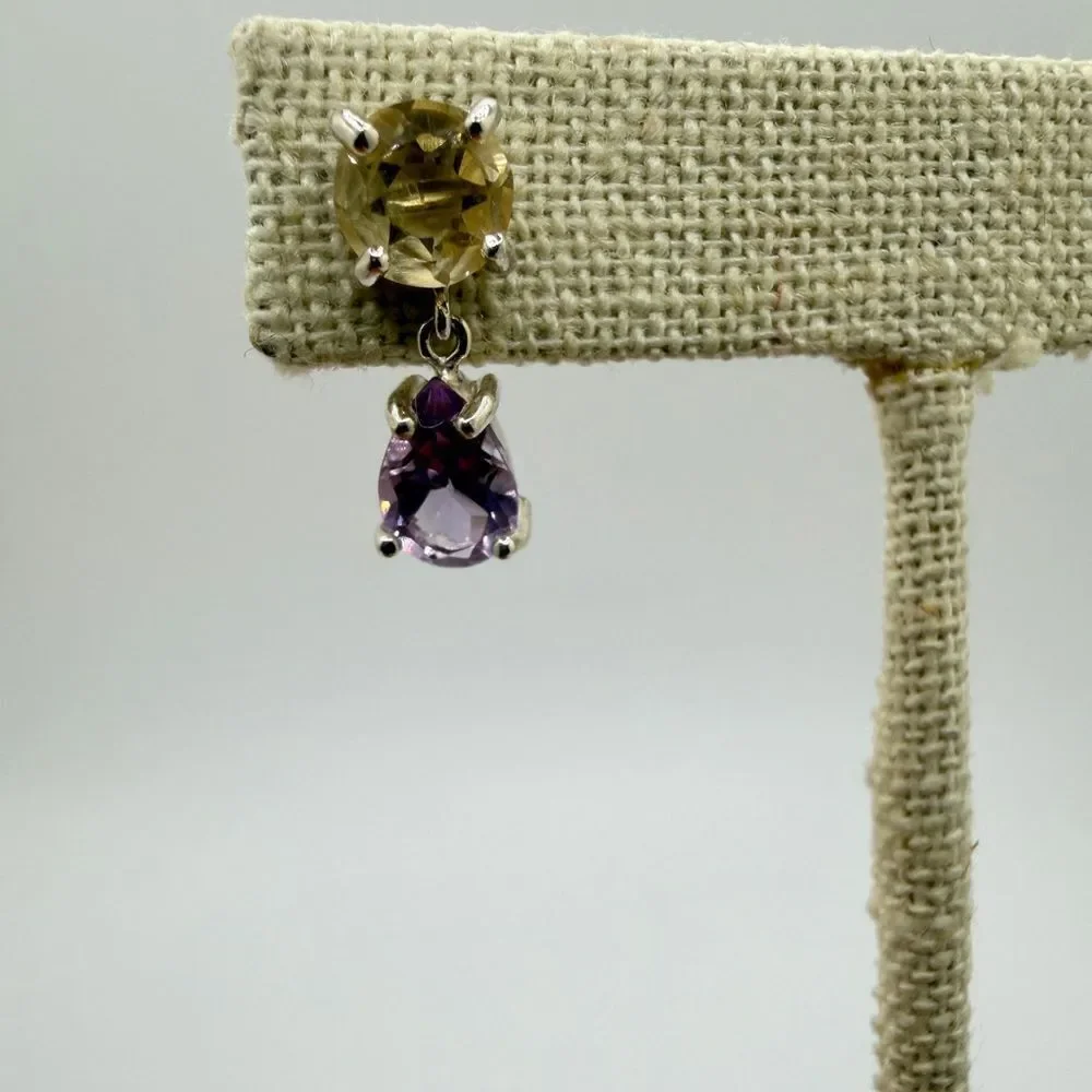 NWOT 9x6mm Amethyst and 7mm citrine dangle earrings in‎ sterling silver!